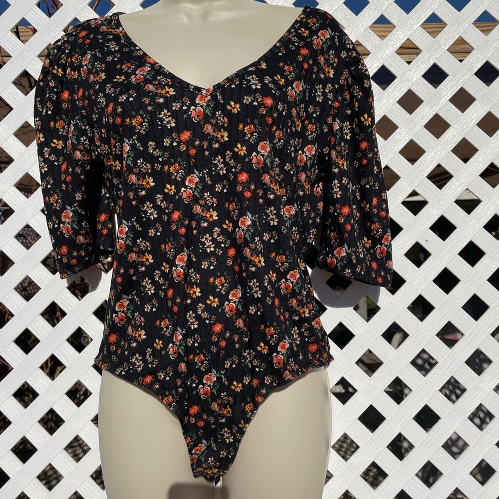 Black floral body suit